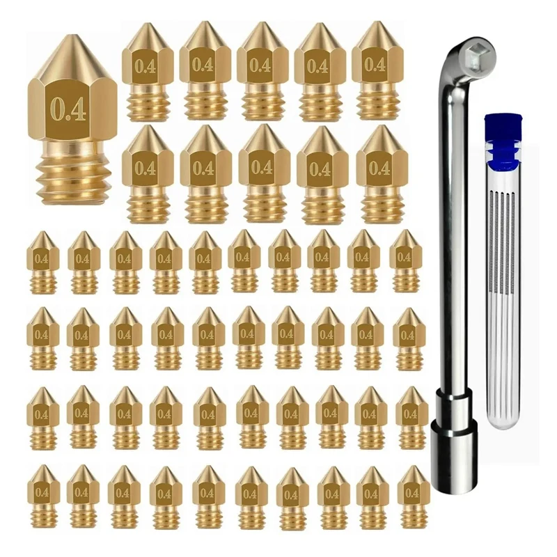 

56 Pcs 3D Printer Nozzles MK8 Nozzles 0.4Mm 3D Printer Brass Nozzles For CR-8 / CR-10 / Ender 3 /Ender 3 V2/ Ender 3S