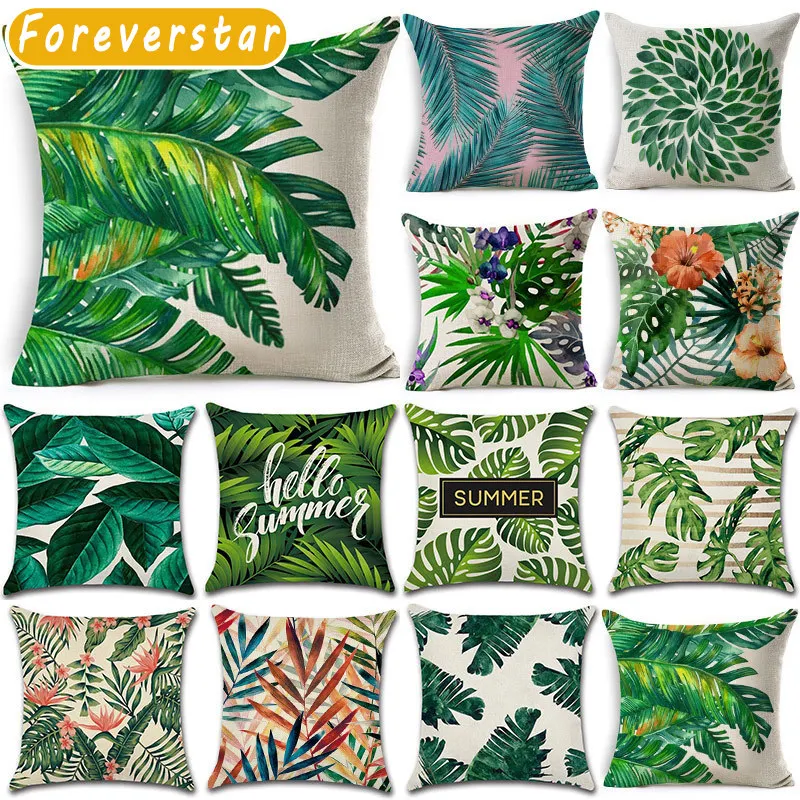 

45*45cm Tropical Plants Cactus Monstera Pattern Cotton Linen Cushion Cover Car Sofa Bed Decorative Pillows Home Pillowcase