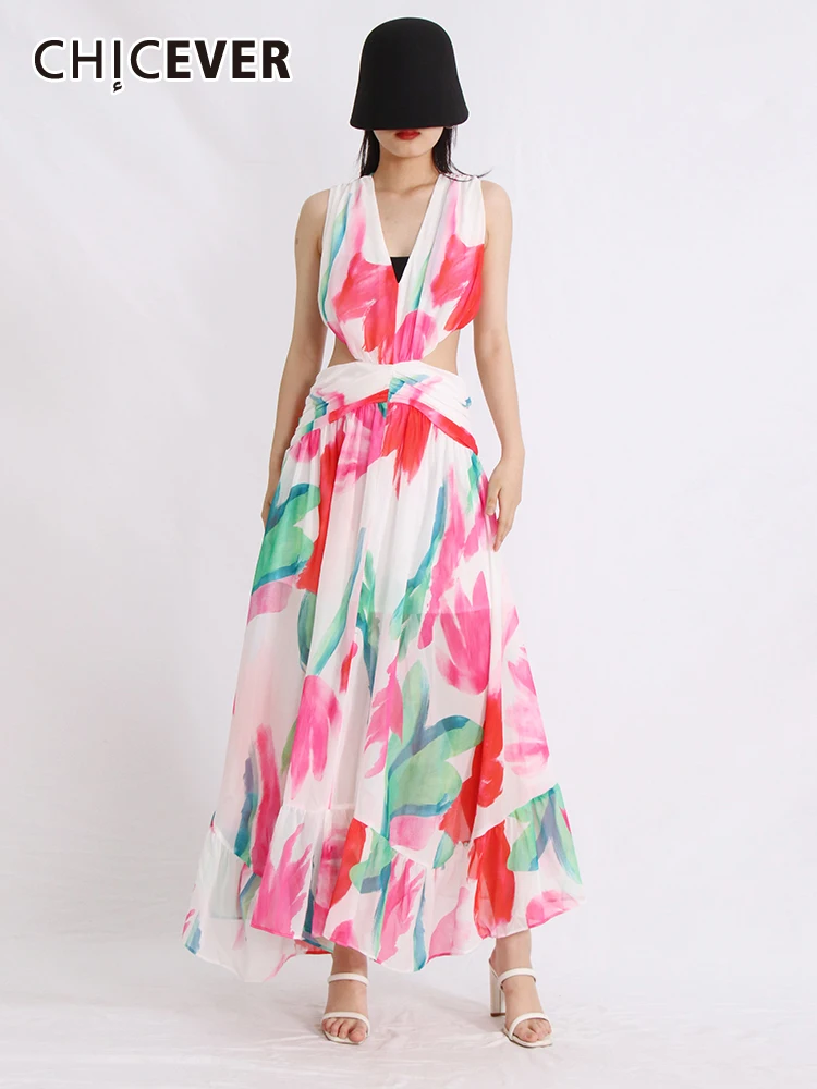

Женское платье с открытой спиной CHICEVER, летнее платье макси с v-образным вырезом и высокой талией, 2023