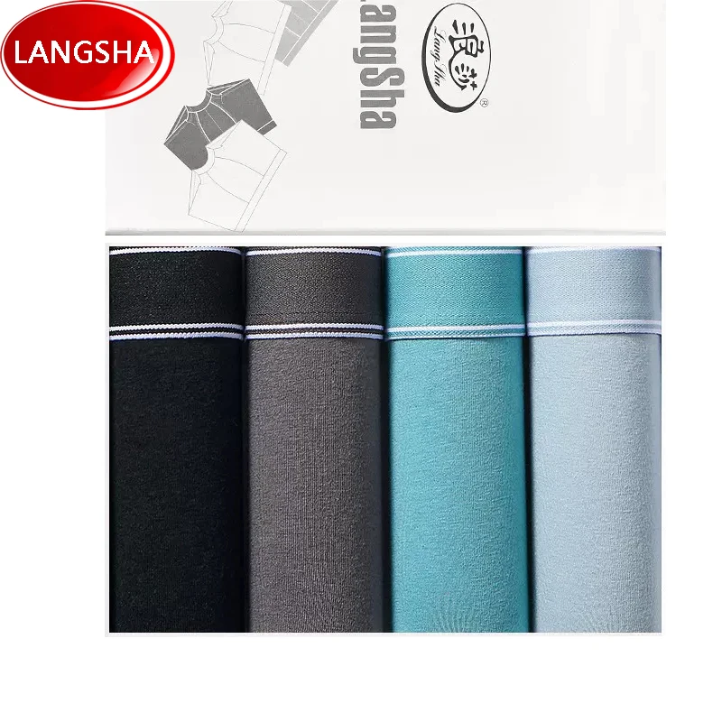 LANGSHA 4Pcs/Set Men Boxer Shorts Cotton Breathable Underwear Soft Solid Man Boxershorts Seamless Confort Male Panties L-3XL
