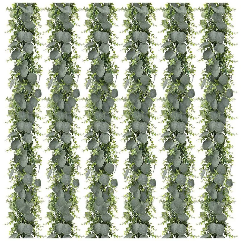 

Венок из эвкалипта, лоза из листьев искусственного эвкалипта, искусственный зеленый венок, растение для свадьбы, дома, арочный настенный са...