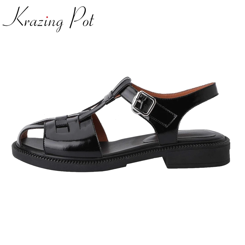 

Krazing Pot 2022 Summer Hot Saling Cow Leather Low Heel Brand Shoes Gladiator Retro Fashion Leisure Classic Women Sandals L50
