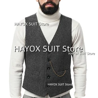 mens suit vest single breasted v neck herringbone sleeveless jackets business formal office interview talk waistcoat