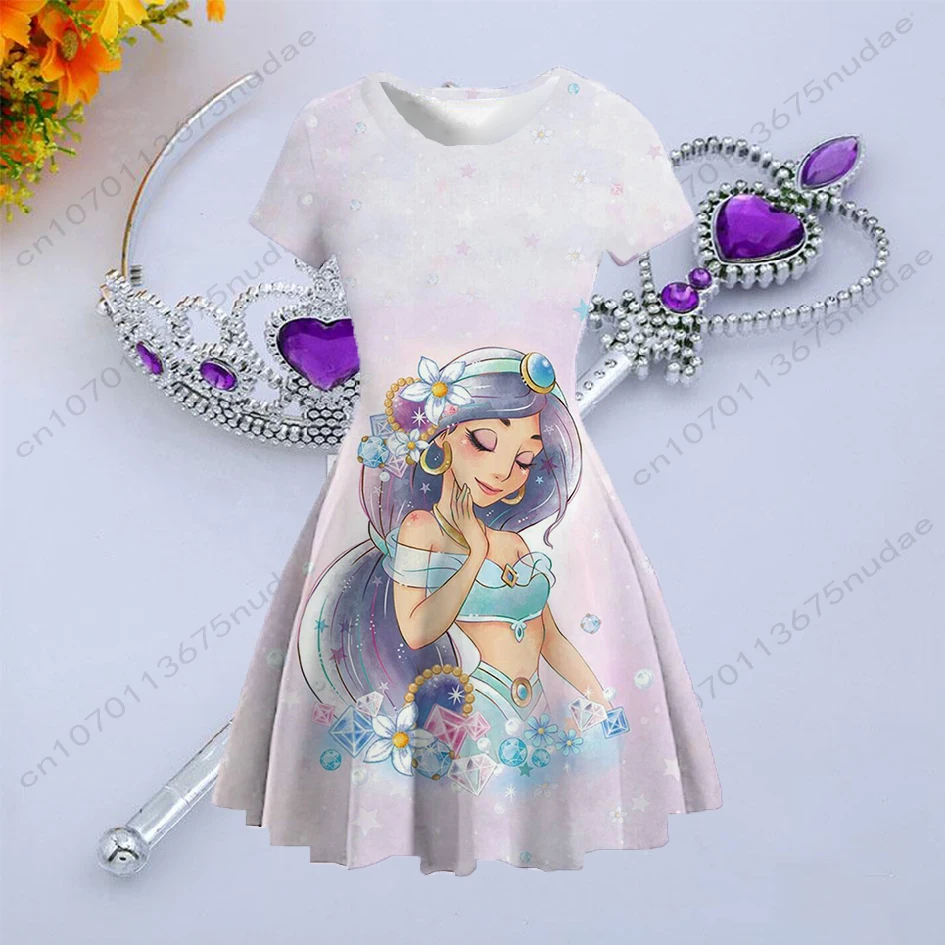 

2022 Summer New Printed Girls Clothes Round Neck Short Sleeves Summer Casual Cute Disney Princess Dress