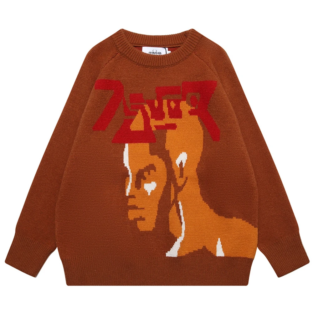 

Мужской свитер с круглым вырезом и круглым вырезом, Осенний свободный стильный свитер для мужчин Y2K, трикотажный коричневый бежевый