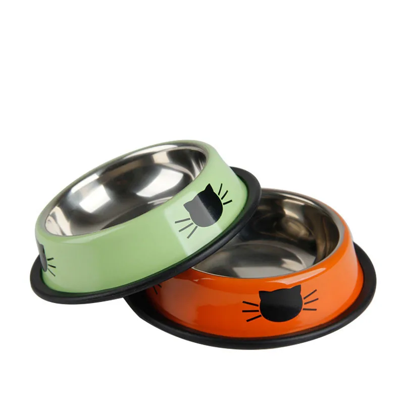 

Lovely Dog Supplies Thickened Dog Food Bowl Dog Bowls Stainless Steel Printed Rubber Rim Double Bowl Cat Bowl Wholesale