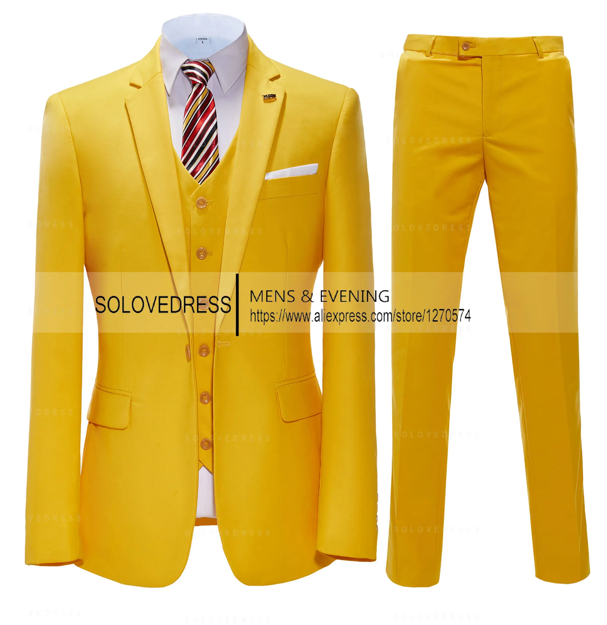 Men's 3 Pieces Suit Formal Business Notch Lapel Slim Fit Tuxedos Best Man Blazer For Wedding(Jacket+Vest+Pants)