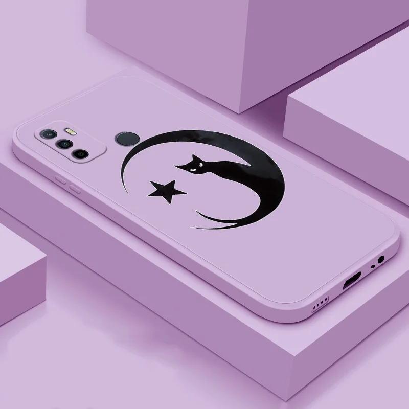 

Case For OPPO A31 2020 A3s A53 2020 A54 A59 soft case TPU silicone protection case Straight Edge Liquid Cute Cat Case