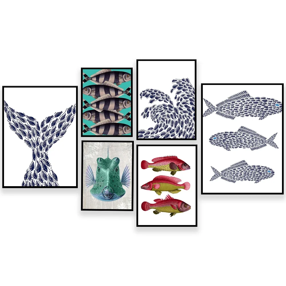 Рыбный принт Голубая рыба Морская Рыба джентльмена Риба Принт с хвостом русалки