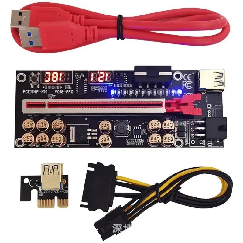 

Плата расширения VER018 PRO PCI-E, Райзер VER018 PRO PCI Express, 1X до 16X, 6-контактный адаптер GPU Mining USB 3,0 PCIE Райзер для видеокарты