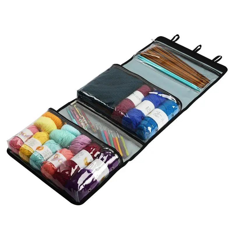 

Yarn Organizer Knitting Bag Yarn Storage Knitting Tote 4 Clear Compartments Large Capacity Design Stainless Steel Hook