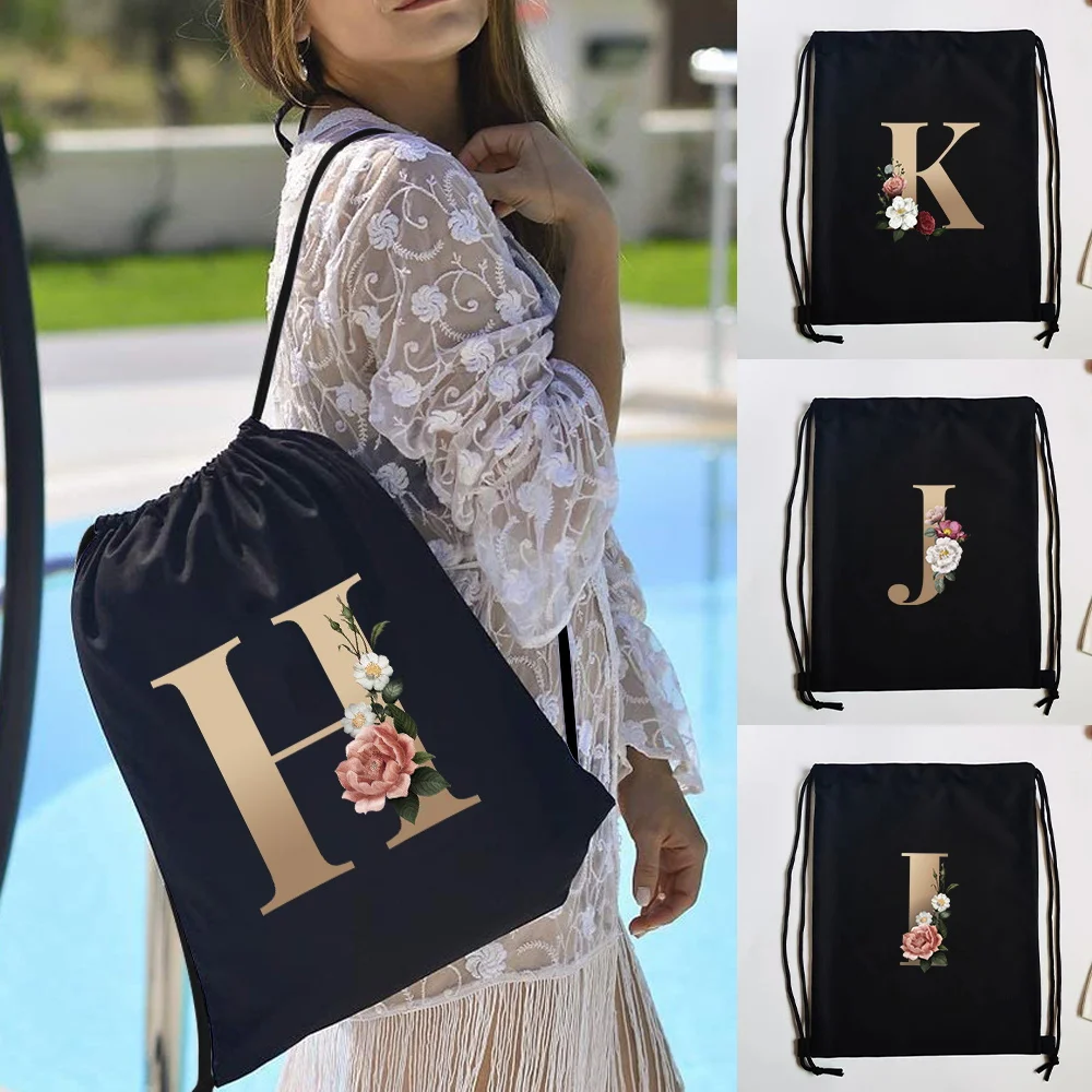 

Drawstring Backpack Gold Letter Travel Sundries Organizer Bags Pouch Portable Laundry Dustproof Cover Shoes Bags Multifunction