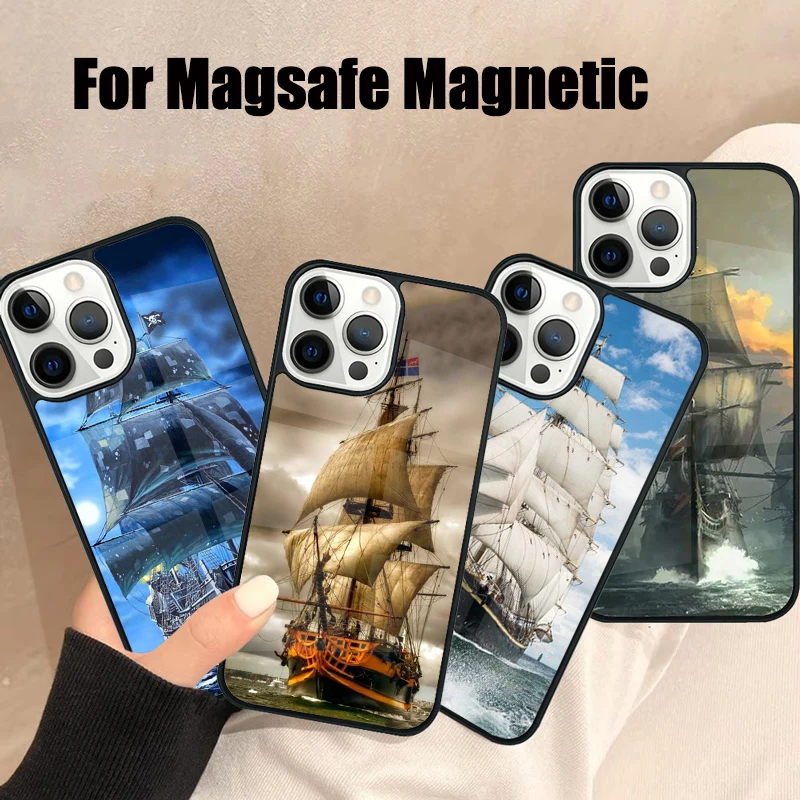 Чехол для телефона Magsafe с парусным пиратским кораблем и лодкой iPhone 16 15 14 13 12 11 Pro Max