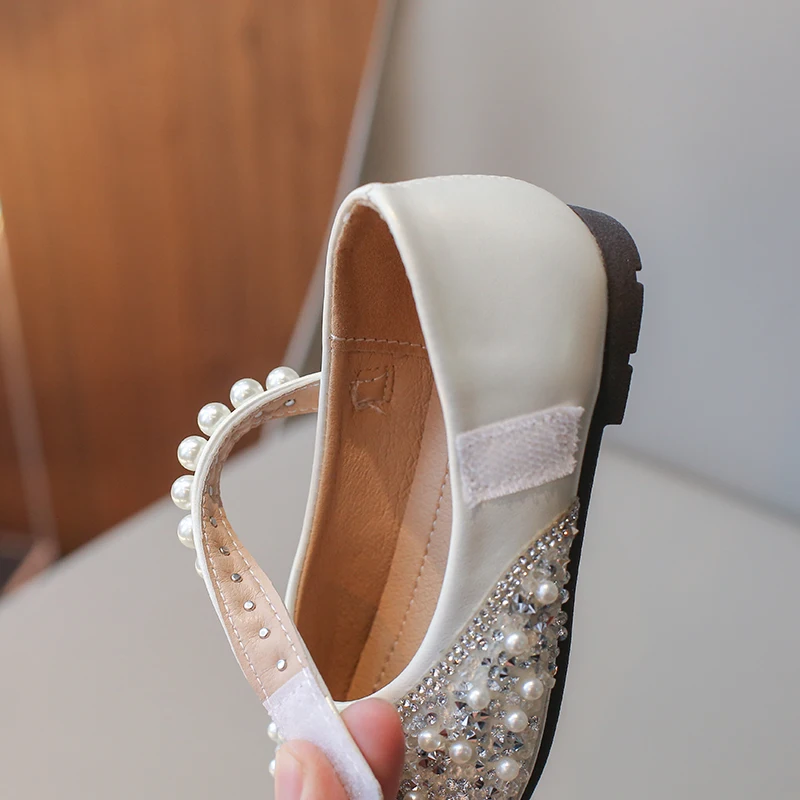 Туфли кожаные для девочек роскошные Мэри Джейн украшенные стразами платье