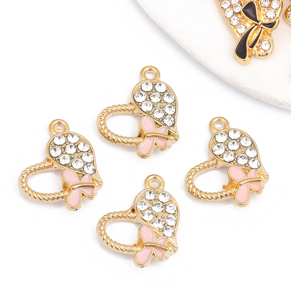 10 шт. позолоченные хрустальные бабочки животные очаровательные сердца кулон для