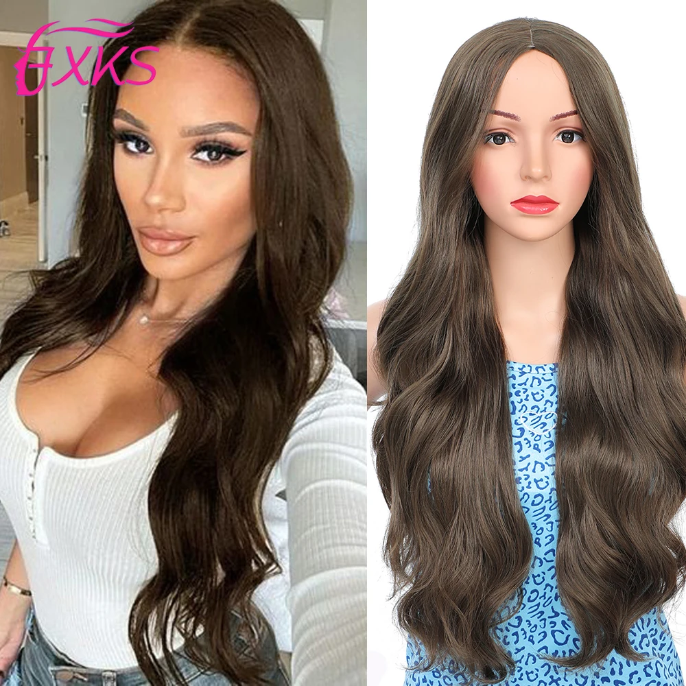 

Brown Long Wavy Synthetic Hair Wig Gold Orange Ombre Grey Synthetic Hair Wig Heat Resistant Fiber for Women 22Inch 300Gram FXKS