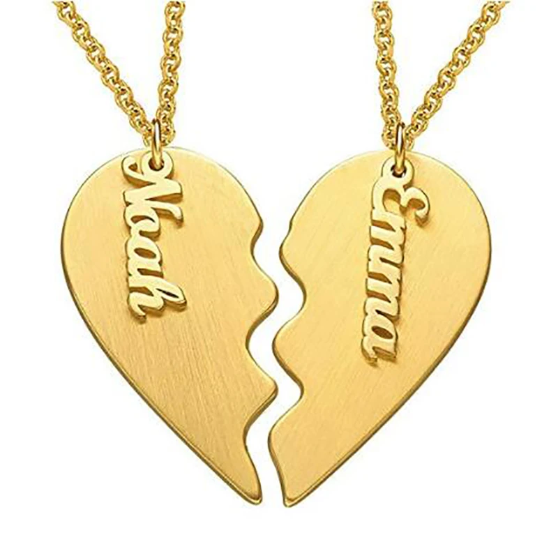 

Heart Couple Necklaces Custom Name Engraving Nameplate Necklace Stainless Steel Jewelry Love Gifts for Friendship Sisters