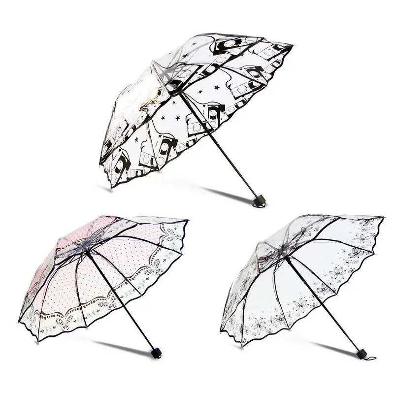 

Transparent Umbrella Portable Windproof Umbrella Reusable Three-folded Sun-proof Umbrella For Home Travel Raining Accessories