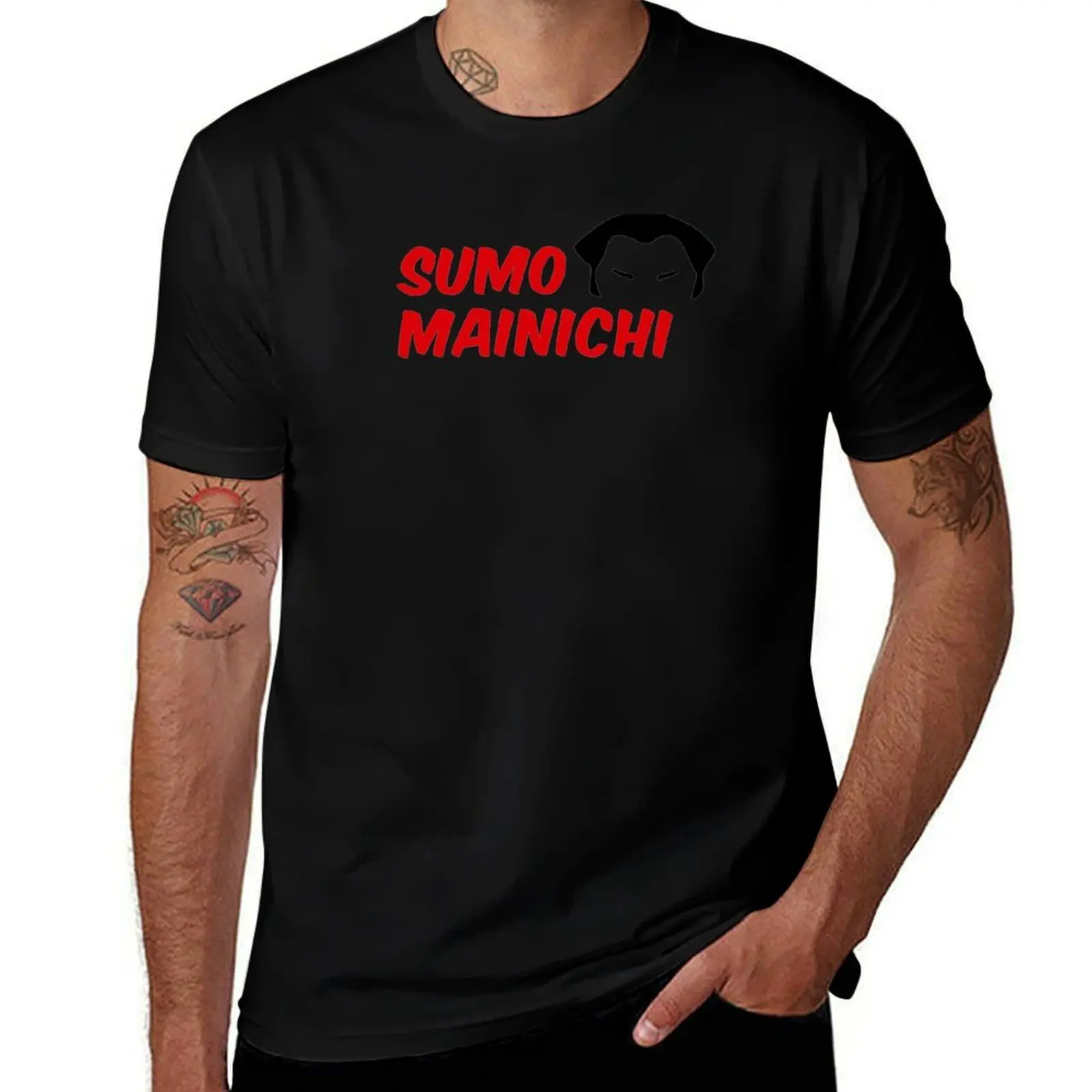 Фото Sumo Mainichi - черная футболка на белом фоне для тренировок, с короткими рукавами №1