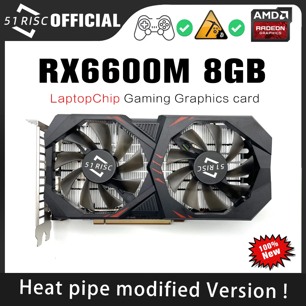 Видеокарта SHELI 51RISC RX6600 8 Гб GPU GDDR6 128 бит 14 Гбит/с 7 нм новая видеокарта поддержка