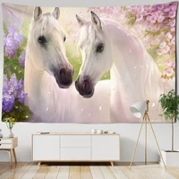 aesthetic lovely white horse tapestry bohemian wall hanging kawaii tapestries bedroom living room home decor wall hanging