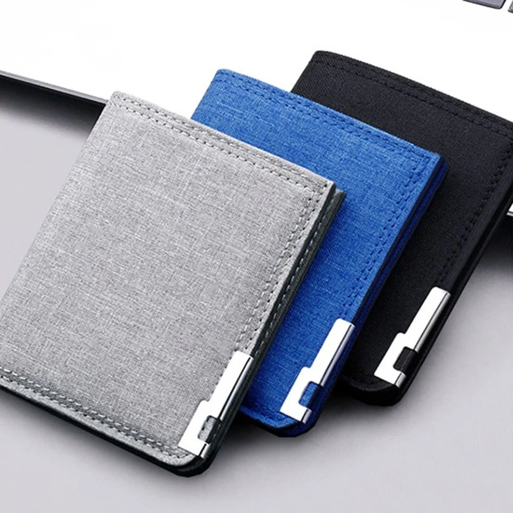 

Men Solid Color Canvas Short Wallets Metal Dr Travel Lightweight Coin Purse Bi-fold Small Wallet Classic ID Card Holders