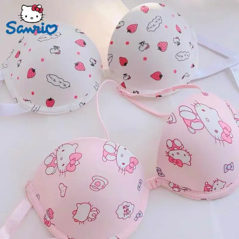 

Kawaii Sanrio Bra Set Hello Kitty Sweet Underwear Panties And Bra Set Push-up Comic Underwear Sexy Pure Desire Bra Gift Girl