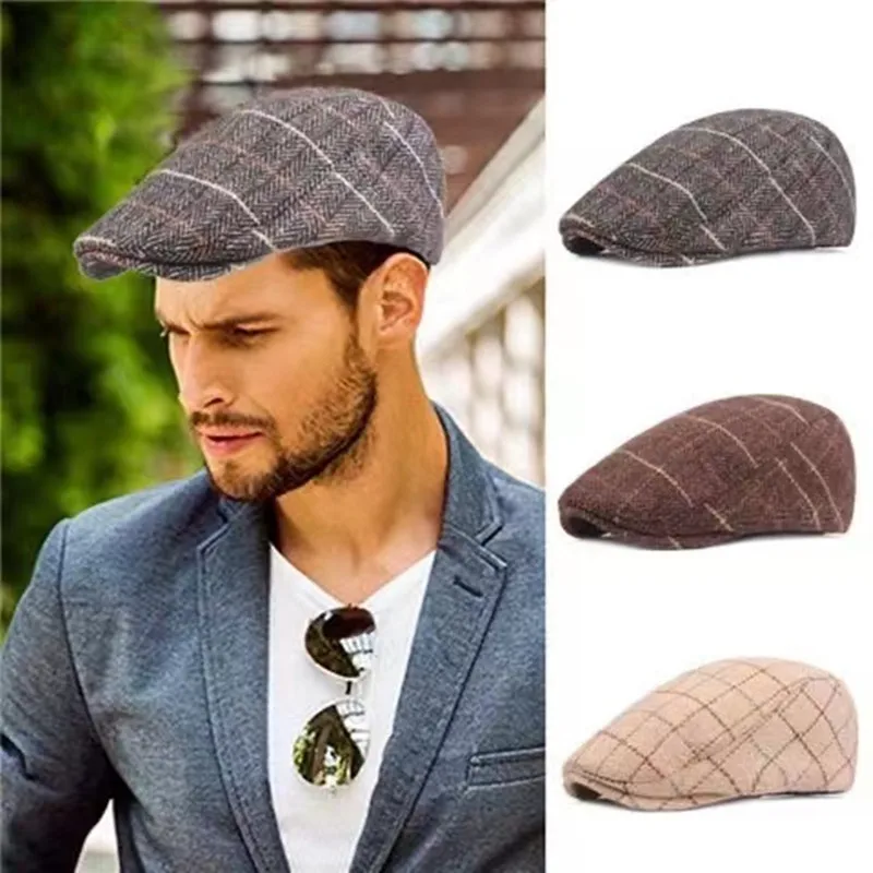 

Spring, Autumn and Winter Woolen Cloth Men's and Women's Beret Plaid Cap Vintage Fashion Forward Hat