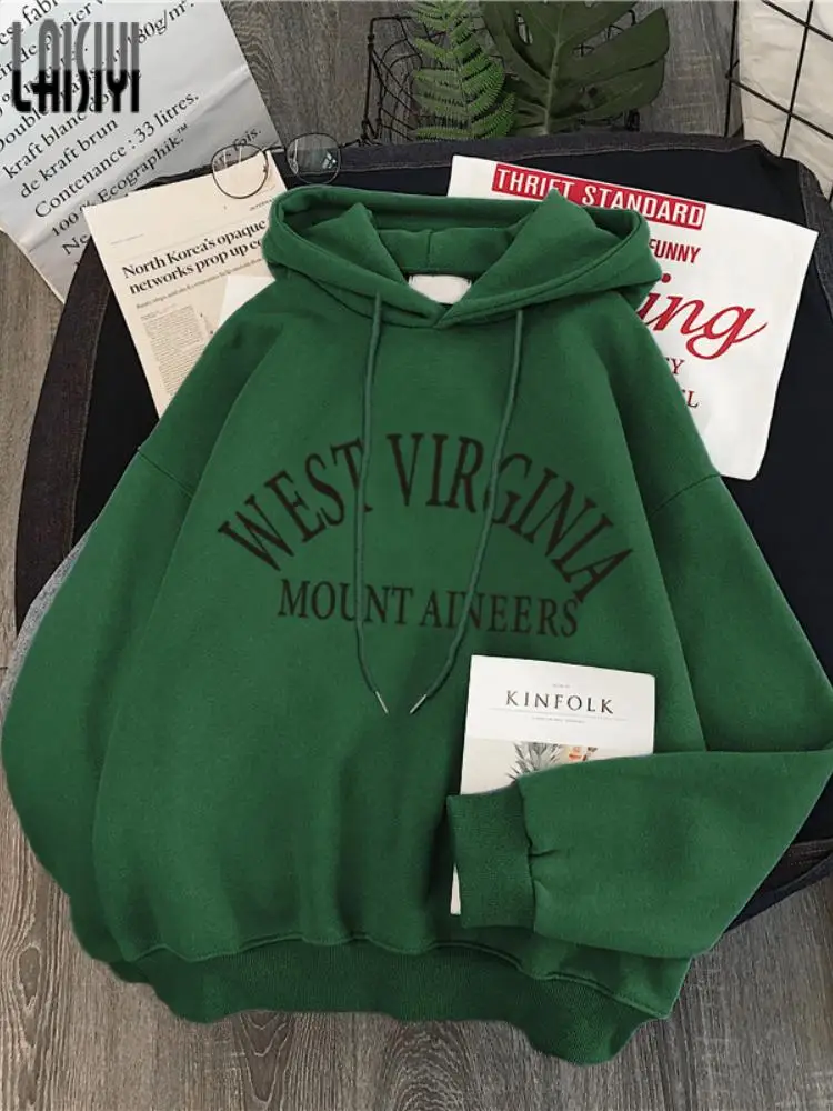 

Streetwear Hoodies Women Long Sleeve Solid Letter Printed Keep Warm Loose Casual Pullover Spring Autumn Fashion Hooded Hoodie