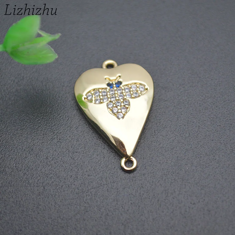 Wholesale New Style Nickel Free Anti Fading Gold Color Cute Heart Bee Charm Connectors for Jewelry Bracelet Making 10pc