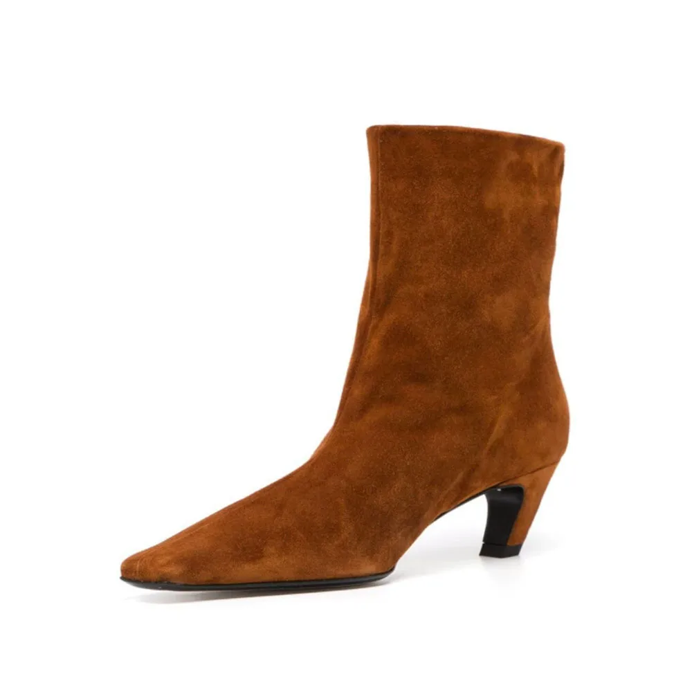 Модные Осенние эластичные замшевые Ботинки на каблуке с котенком квадратным