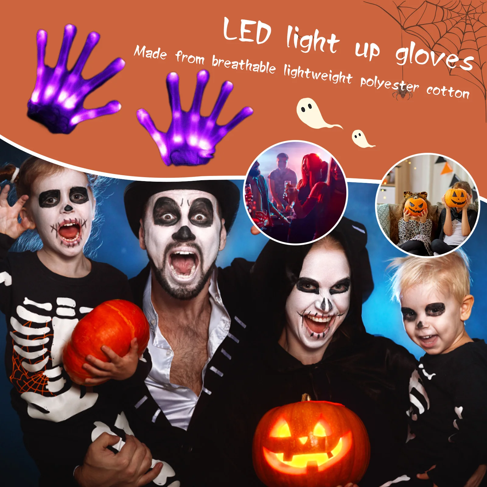 

LED Luminous Gloves Halloween Skeleton Mitten Flashing Rave Gloves Holiday Stage Costume Supplies Christmas Party Glow Props