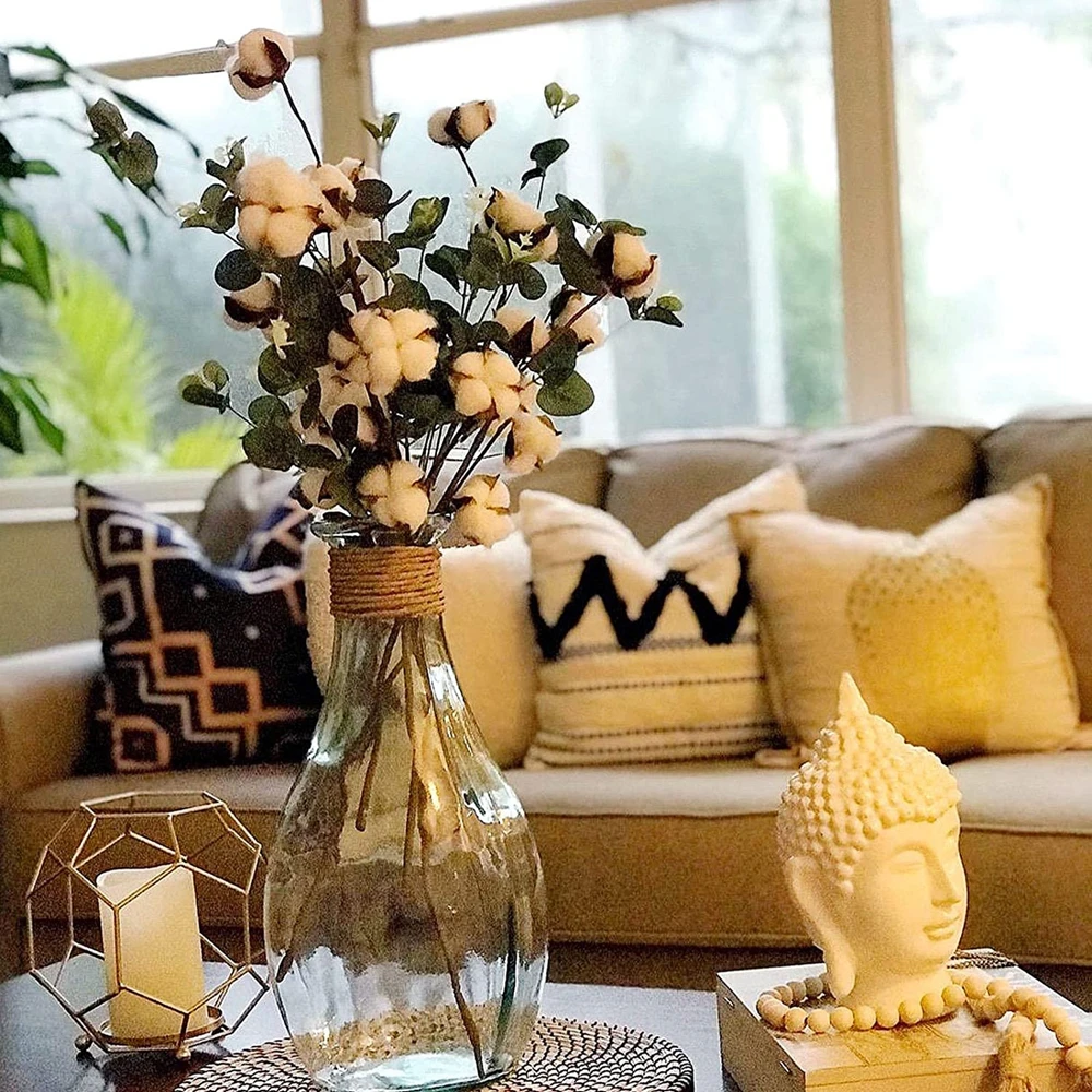 

4Pcs Artificial Kapok Head Natural Dried Flower With Eucalyptus Green Leaf Bouquet Wedding Home Easter Decoration Supplies
