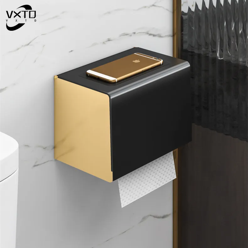 

Space Aluminum Toilet Paper Holder Tissue Paper Holder Roll Holder with Phone Storage Shelf Bathroom Accessories Space Saving