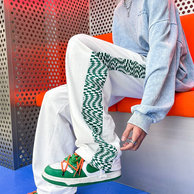 

Прямые нестандартные клетчатые женские спортивные брюки Neploha, корейские уличные брюки для женщин, модные белые брюки для девочек в стиле Ха...