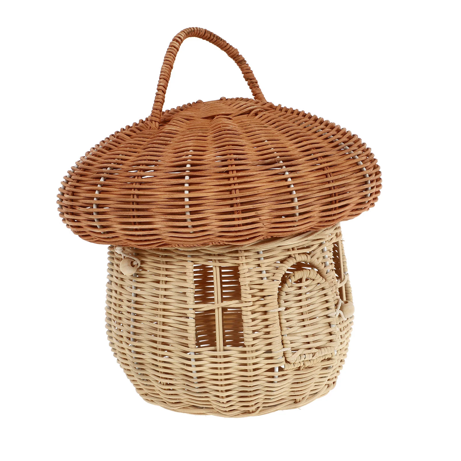 

1pc Lovely Mushroom Shape Rattan Woven Basket Desktop Decorative Ornament