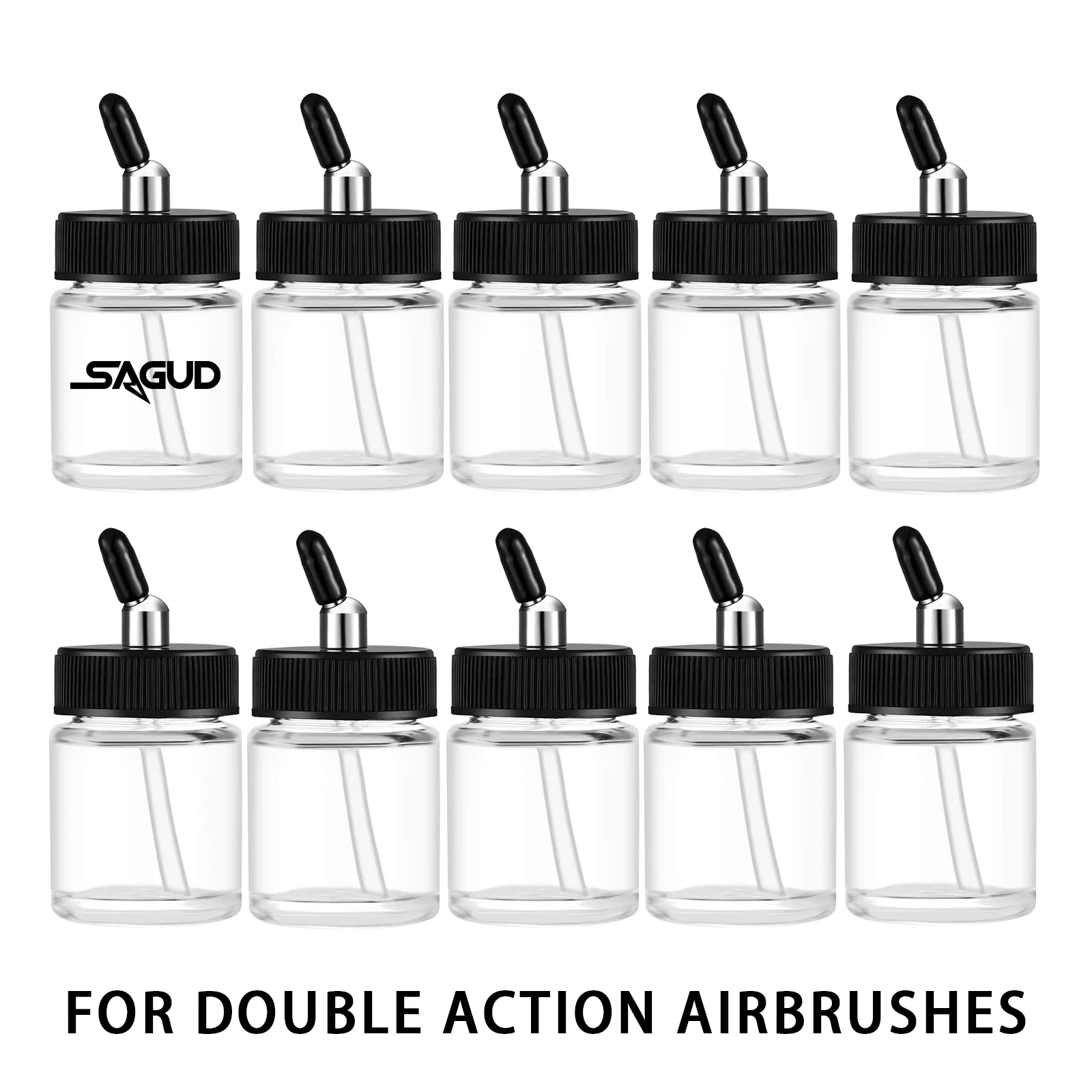 

SAGUD 10 шт. комплект стеклянных бутылок для аэрографа 22CC банка для аэрографа с крышками-адаптером набор подходит для аэрографа одинарного/двойного действия