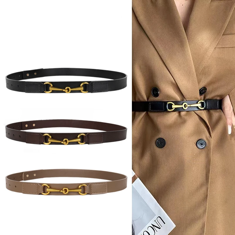 

High Quality Cowhide Women's Belt for Women Fashion Suit Skirt Coat Down Accessories Genuine Leather Belt Caramel Color