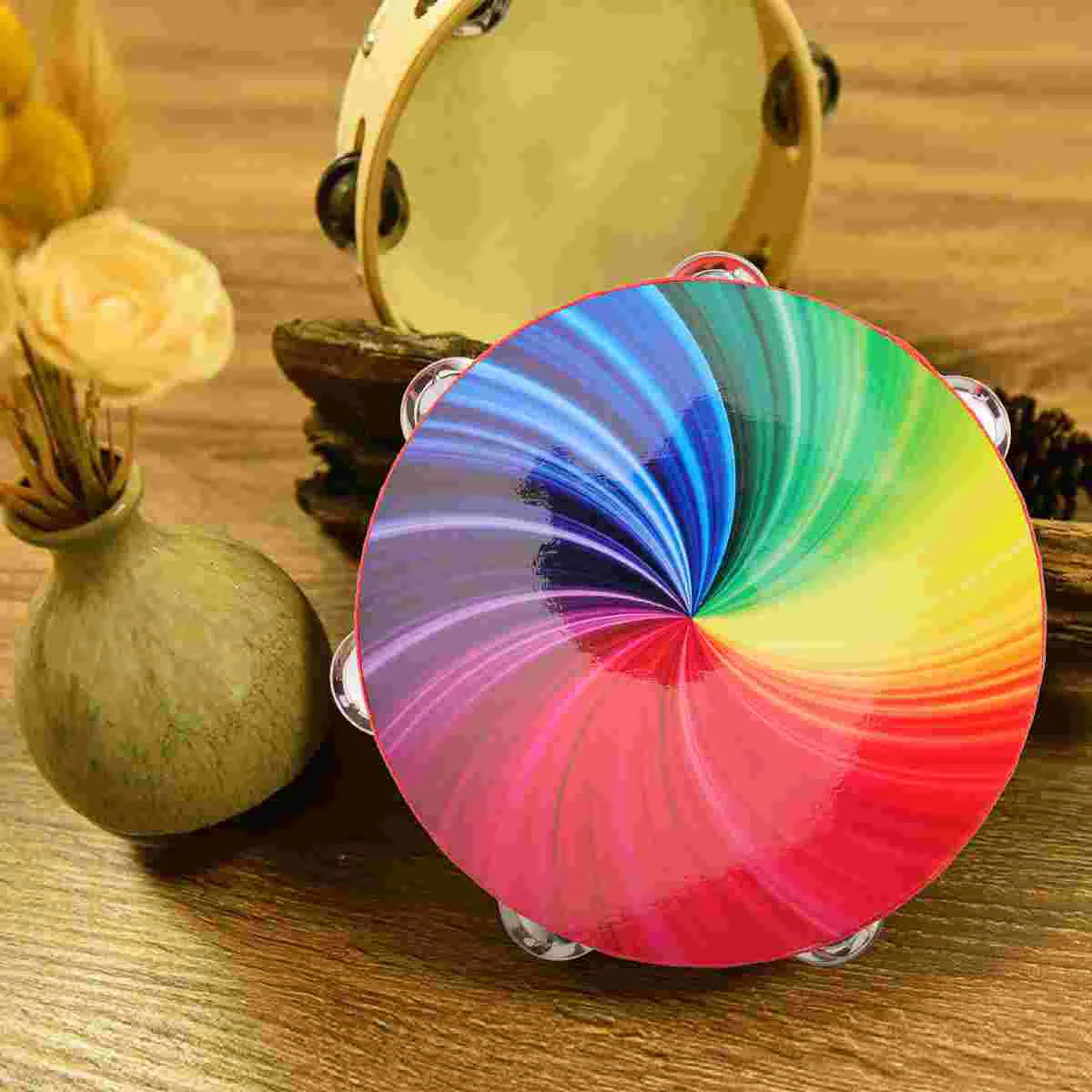 

Tambourine Drum Hand Percussion Kids Row Double Wood Metal Jingles Bell Toy Handheld Musical Instruments Radiant Toys Drums Held