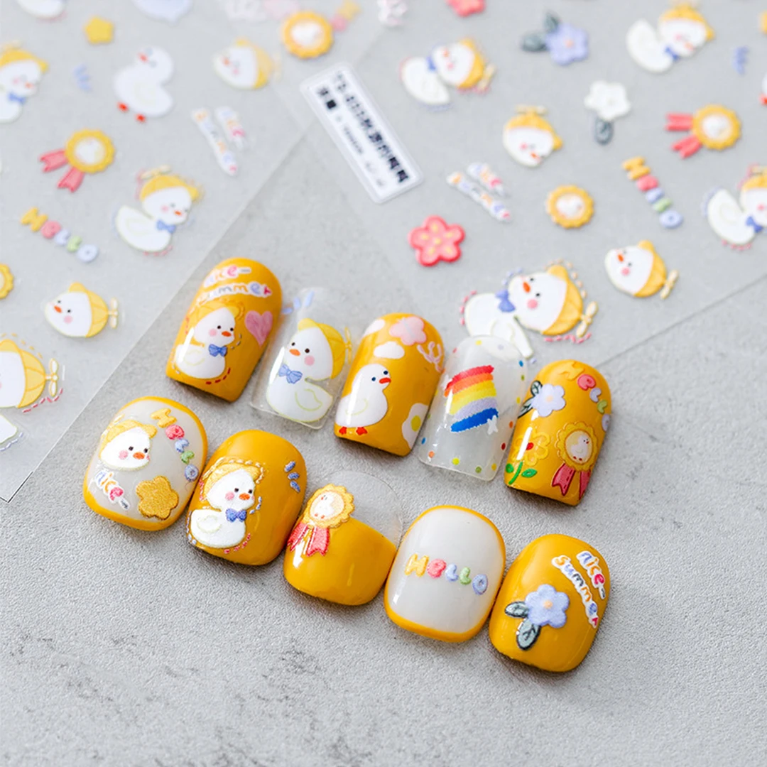 

Autumn outing Duck High Quality 3D Engraved Nail Stickers Nail Art Decorations Nail Decals Design TS854