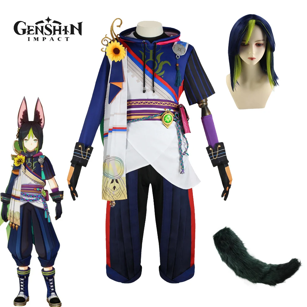 

Genshin Impact Tighnari Cosplay Costume Anime Game Halloween Carnival Party Uniform Genshin Cosplay Ears Tail Wig Role Play