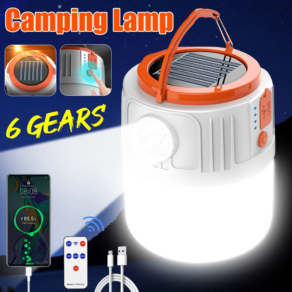 

Light Power Light Rechargeable Control Outdoor Remote Camping Bank 6 Flashlight Lanterns Gears Camping Solar Tent Waterproof