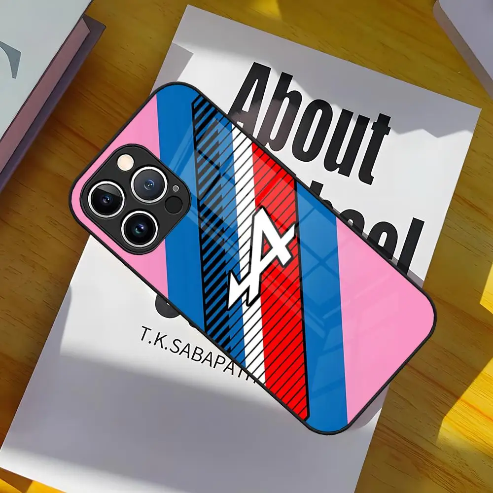 Чехол для телефона с логотипом Alpine триколор закаленное стекло iPhone 15 Pro Max 14 12 11 13 Mini