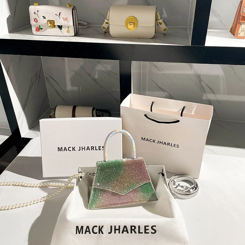 

Luxury Designer Diamond Evening Clutch Bag New Square Rhinestone Bling Purses Women Handbags 2PCS Straps Shoulder Crossbody Bag