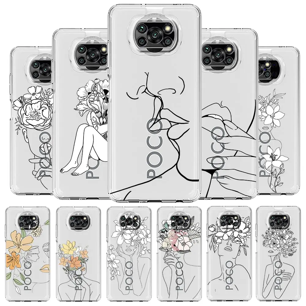 

Geometric Art Girl Line Flower Phone Case For Xiaomi Mi 12T 10 12 Lite 11 Ultra 11X 11T Pro 11i Poco X4 X3 NFC F3 F4 M3 M4 Cover