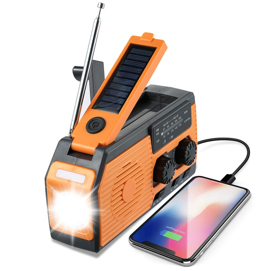 

Portable 2000mAh Multi-function FM Radio Hand Crank Solar Usb Charging FM AM WB Radios Emergency Led Flashlight Torch Power Bank