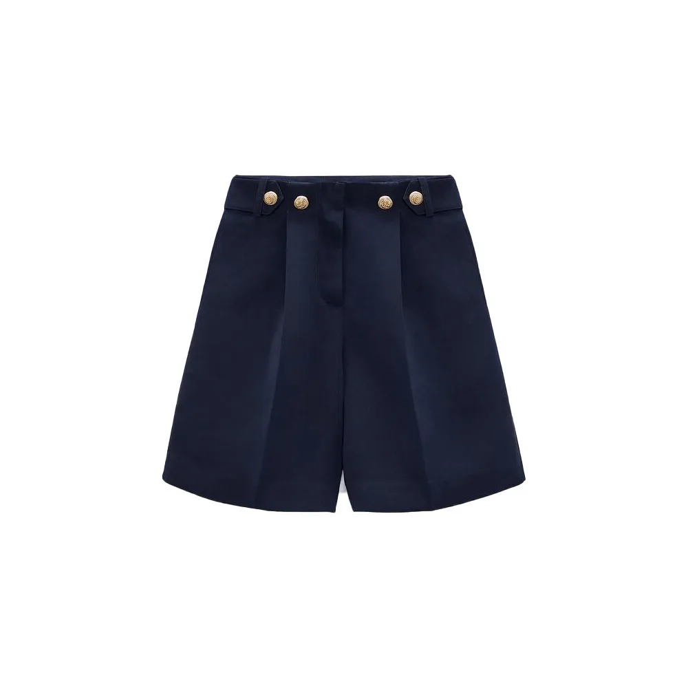 

Летние новые женские модные Универсальные золотистые шорты Zach AiIsa с высокой талией, Свободные повседневные прямые широкие шорты с карманами