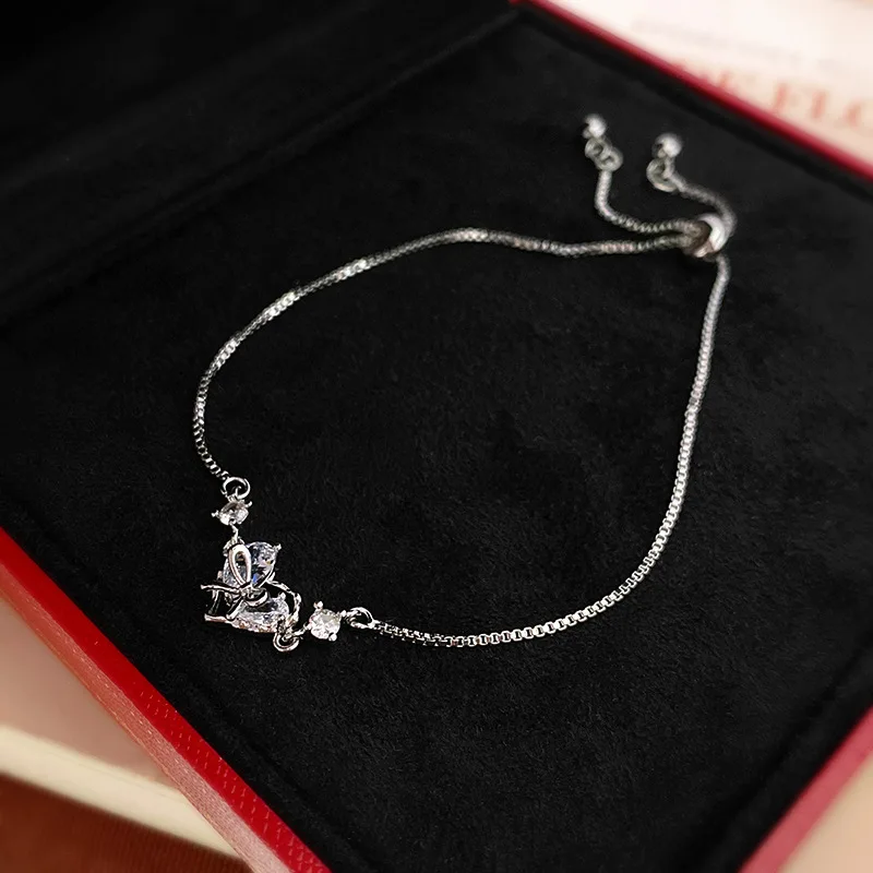 

Cold Metallic Zircon Bow Heart Bracelet Pull-out Bracelet for Women
