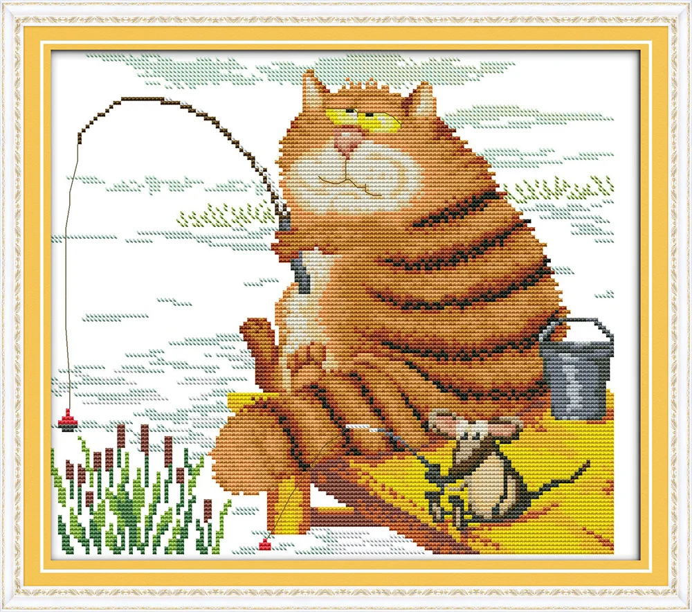 

Комплект для вышивки крестиком Joy Sunday с предварительной печатью, простой узор, Набор для вышивки тканью с печатью Aida-любимый кот (3)