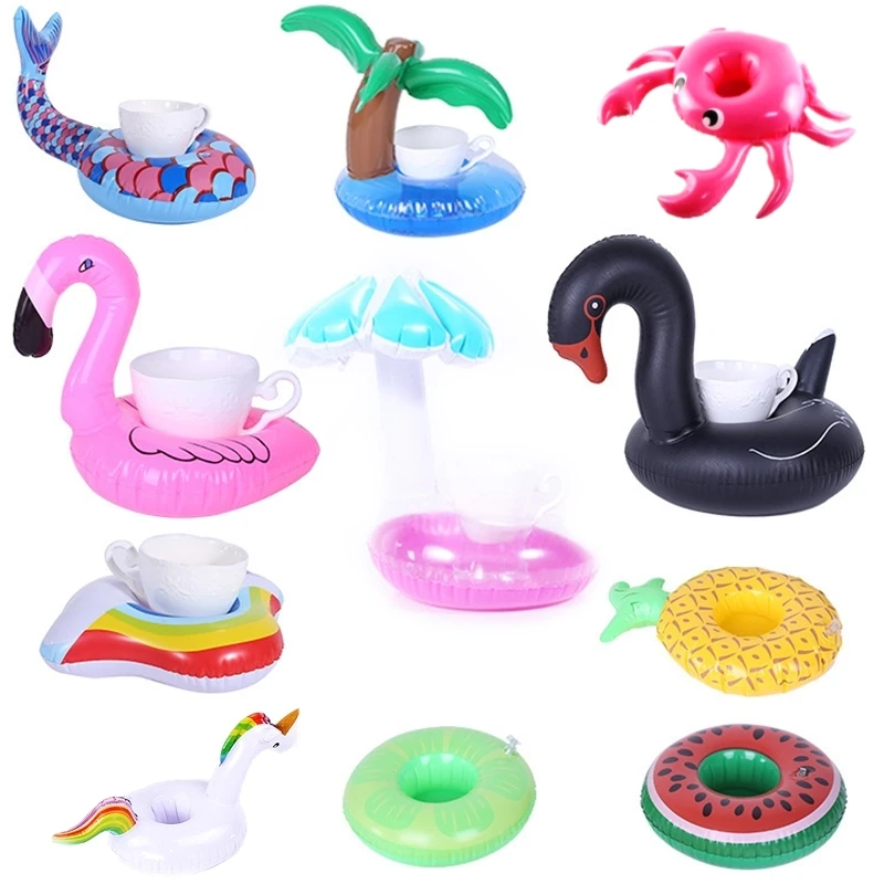 

12PCS Inflatable Cup Holder Unicorn Flamingo Drink Tray Swimming Pool Float Bathing Toy Party Decoration Bar Coasters